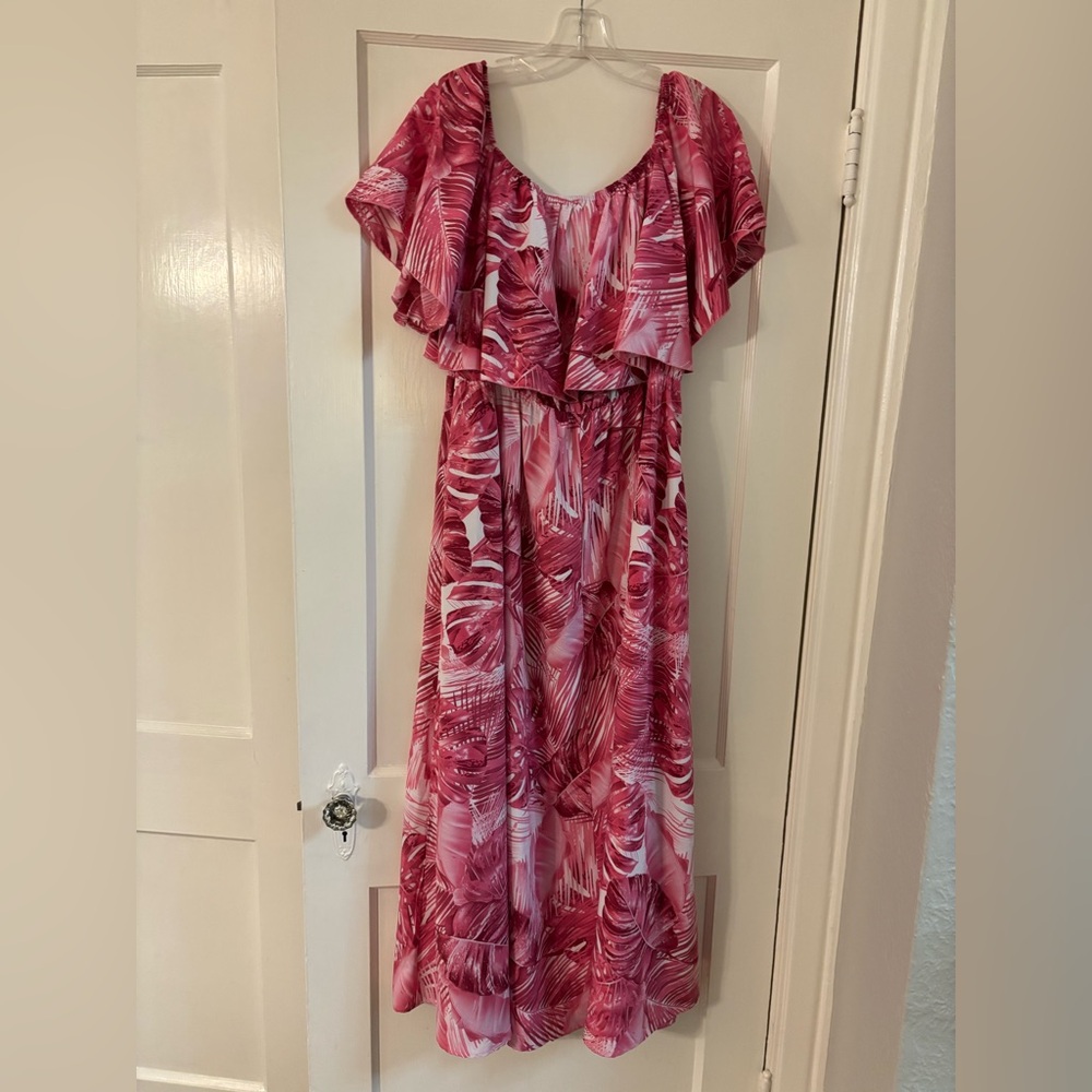 Soft Pink Off-Shoulder Maxi Dress with Slit size XL - Picture 6 of 12